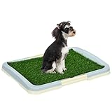 PawHut Welpentoilette Hundetoilette für kleine Hunde drinnen Welpenklo für zuhause Trainingsrasen für Welpen Balkon Indoor Kunstgras Hunde WC Blau 63x48,5cm