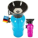 GOODS+GADGETS Hunde Trinkflasche mit integriertem Trinknapf Reise Wasserflasche Auto Hundeflasche mit Wasser-Napf 600ml; Blau