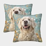 ENYISIYULO Golden Retriever Kissenbezug 2er-Set Weiche Dekorativer Wurfkissenbezug Dog Innen Deko Für Schlafzimmer Sofa 50x50cm