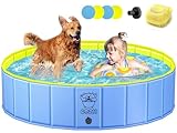 COZII Hundepool, 160 x 30cm Hundepool fur Große Kleine Hunde, Faltbare Hundebadewanne, Planschbecken für Kinder, Tragbar Hunde Pool Rutschfestem PVC mit Badebürste
