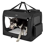 Feandrea Hundebox faltbar, Transportbox Hund, XXL, Hundetasche, Oxford-Gewebe, Netzstoff, atmungsaktiv tragbar transportabel, Metallrahmen, mit Griffen, Taschen, 91 x 63 x 63 cm, schwarz PDC90H