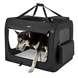 Feandrea Hundebox faltbar, Transportbox Hund, XXL, Hundetasche, Oxford-Gewebe, Netzstoff, atmungsaktiv tragbar transportabel, Metallrahmen, mit Griffen, Taschen, 91 x 63 x 63 cm, schwarz PDC90H