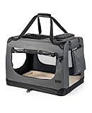 lionto Hundetransportbox faltbar für Reise & Auto, 101x69x70 cm, stabile Transportbox mit Tragegriffen & Decke für Katzen & Hunde bis 25 kg, robuste Hundebox aus Stoff für klein & groß, grau