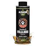 alphazoo Fellliebe Natur-Futteröl 250ml, Fellpflege für Hunde Katzen Pferde, Omega-3 Omega-6 Fellglanz, Natürlich gegen Juckreiz & Schuppen, mit Lachsöl, Mandelöl & Arganöl, Barf-Öl Mischung, Fischöl