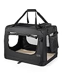 lionto Hundetransportbox faltbar für Reise & Auto, 82x58x58 cm, stabile Transportbox mit Tragegriffen & Decke für Katzen & Hunde bis 18 kg, robuste Hundebox aus Stoff für klein & groß, schwarz