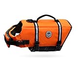 VIVAGLORY Ripstop Hunde Rettungsweste für Kleine Mittel Große Hunde Bootfahren, Hund Schwimmweste mit Verbesserter Auftrieb & Sichtbarkeit, Neon-Orange