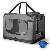 Juskys Hundetransportbox Lassie L faltbar & tragbar 50x70x52 cm mit Decke, Tasche & Griffen - Faltbare Transportbox für Hunde, Katzen & Haustiere - Oxford Stoff Hundebox Auto Hundetasche - Grau