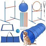 Sonnewelt Agility Set Hunde, 5-teiliges Set Agility-Ausrüstung für Hunde, Slalom, Agility Hürde, Sprungring & Hundetunnel, Perfekt für den Park, Interessant Spiele, Training