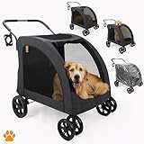 MY DUQUE - Hundewagen Chester - Hundebuggy für große Hunde, Katzenbuggy, geräumig, bequem Trolley, faltbar, incl. Regenschutz, Getränkehalter, max. Belastung 50 kg, Farbe Schwarz