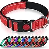 Taglory Hundehalsband, Weich Gepolstertes Neopren Nylon Hunde Halsband für Mittlere Hunde, Verstellbare und Reflektierend für das Training, Rot