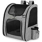 pecute Haustier Rucksack mit Netzfenster, Tragbare und Faltbare Katzentasche, Atmungsaktive und Leichte Hundetasche, Wasserdichtes Oxford-Tuch mit Viel Platz, Multifunktionales Rutschfestes Grau XL