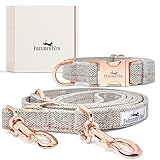 FREUDENTIER® Hundehalsband und Hundeleine im eleganten Set - 2m Leine, 3-Fach verstellbar | Das Original (37-58cm)