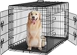 Yaheetech Hundekäfig 107 x 60 x 66 cm klappbar mit Trennwand, 2 Türen, Hundebox für zuhause mit ausziehbare Bodenschale, Transportkäfig Auto, Hundetransportbox Drahtkäfig für Hunde Welpe, XL, Schwarz