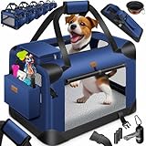 Lovpet® Transportbox Hund Katze Transporttasche XXXL 102x69x69cm | Hunde-Tragetasche Faltbare Katzentasche | Haustier-Transportbox inkl. Hundenapf & Schultergurt | für Katzen & Hunde Navyblau